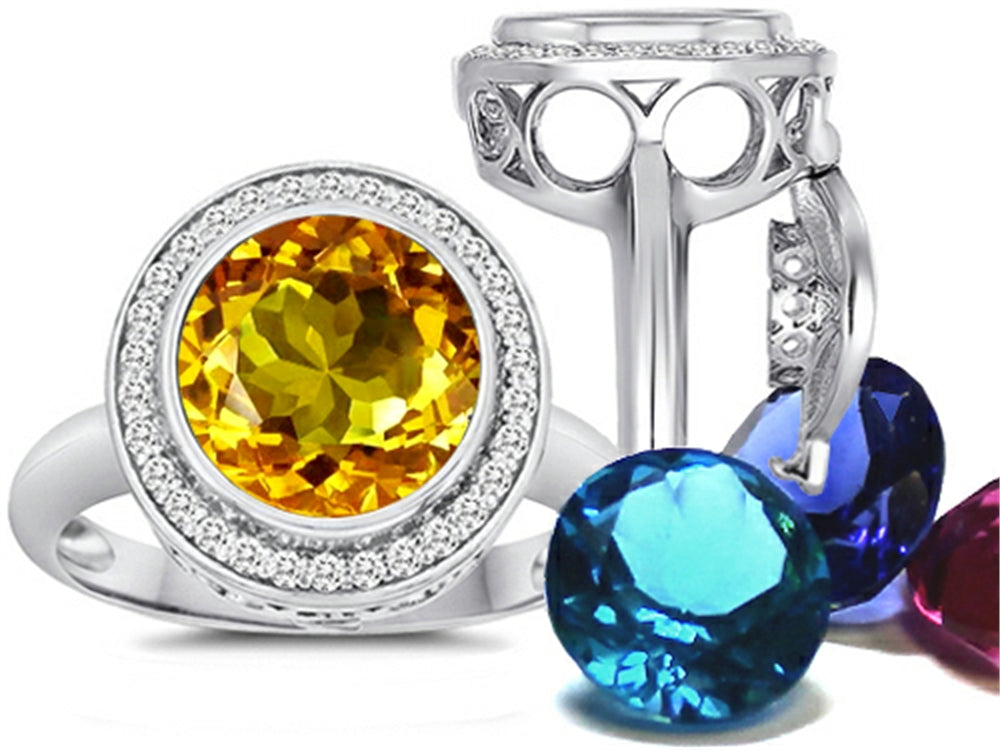 Switch-It Gems Round 10mm Simulated Citrine Halo Ring with 12 Interchangeable Simulated Birth Months