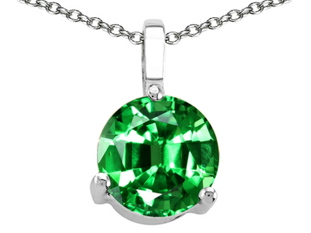 Tommaso Design™ 7mm Round Simulated Emerald Pendant Necklace