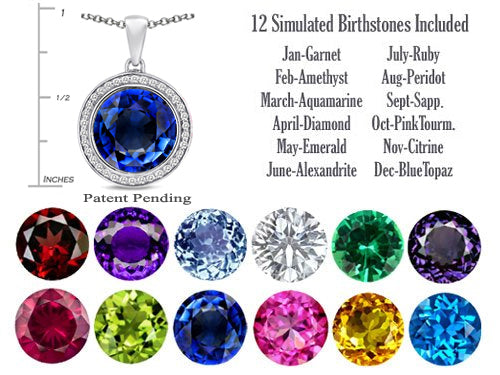 Switch-It Gems™ 12mm Simulated Sapphire Halo Pendant Necklace 12 Interchangeable Simulated Birth Months
