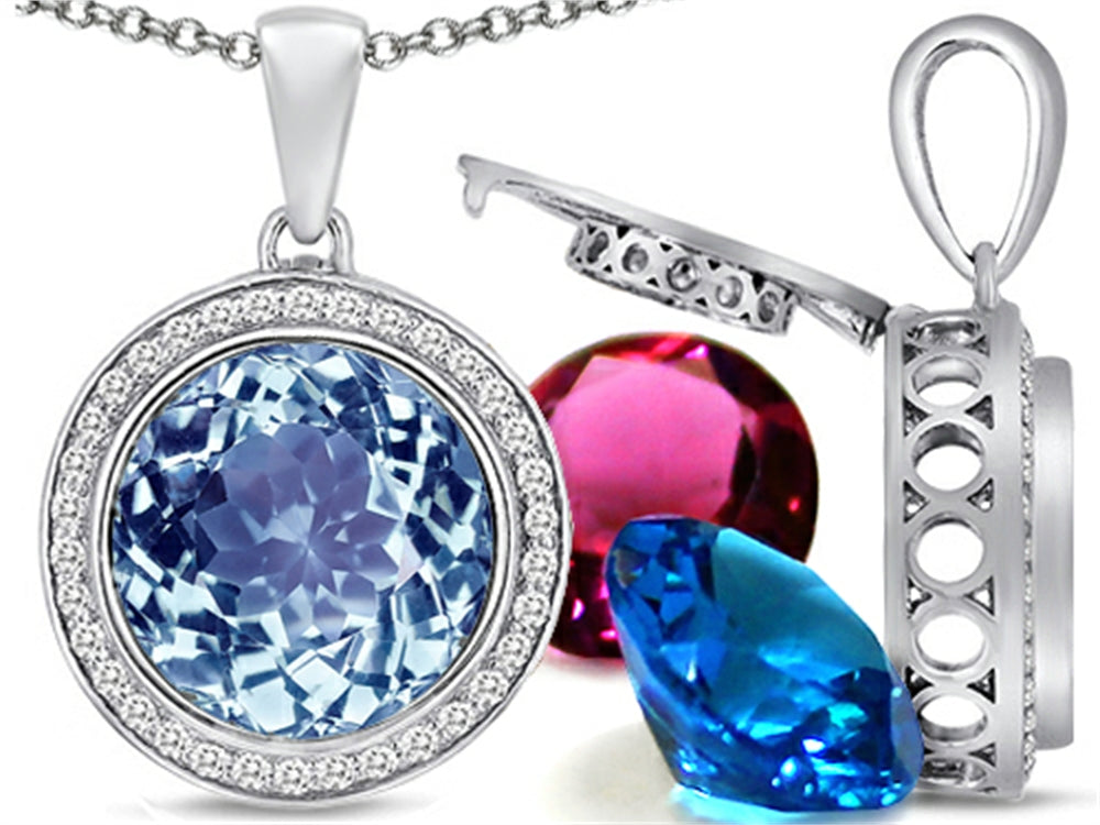 Switch-It Gems™ Round 12mm Simulated Aquamarine Halo Pendant Necklace12 Interchangeable Simulated Birth Months
