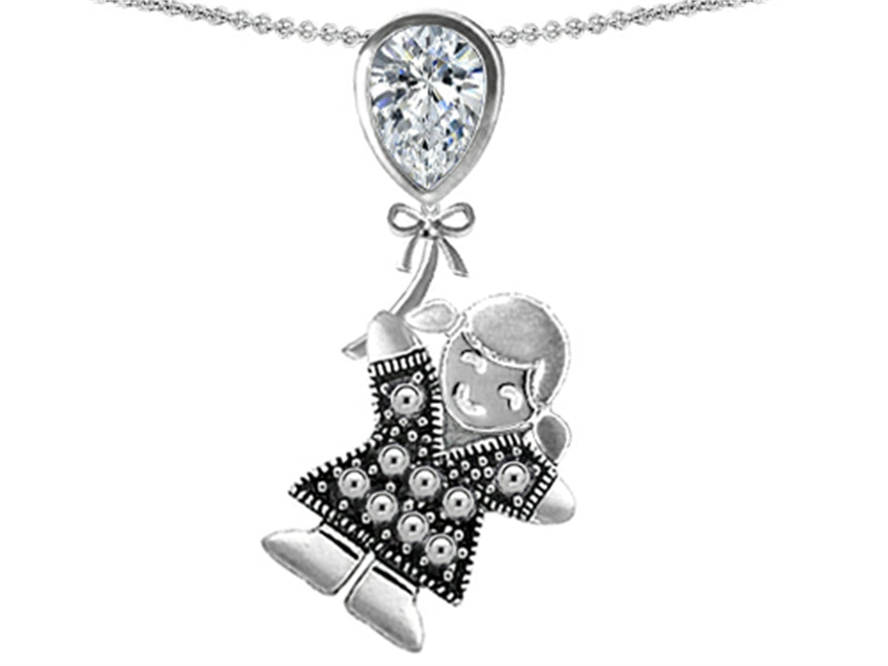 Star K™  Girl Holding a Balloon Mother Birthstone Pear Shape Genuine White Topaz Pendant Necklace