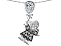 Star K™  Girl Holding a Balloon Mother Birthstone Pear Shape Genuine White Topaz Pendant Necklace