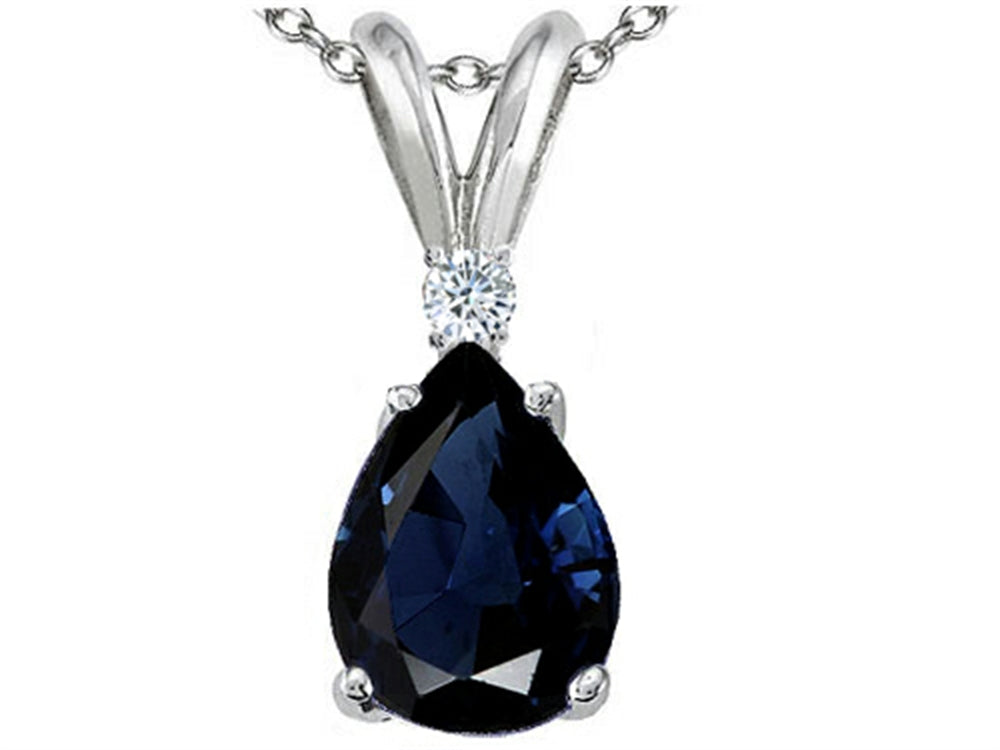 Tommaso Design™ Pear Shape 8x6mm Genuine Sapphire Pendant Necklace