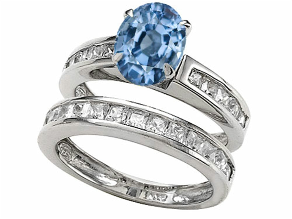 Star K™ 8x6mm Oval Simulated Aquamarine Wedding Set