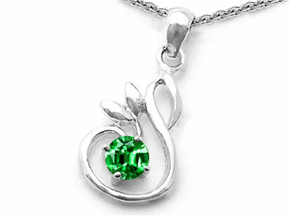 Star K™ Round Simulated Emerald Swan Pendant Necklace