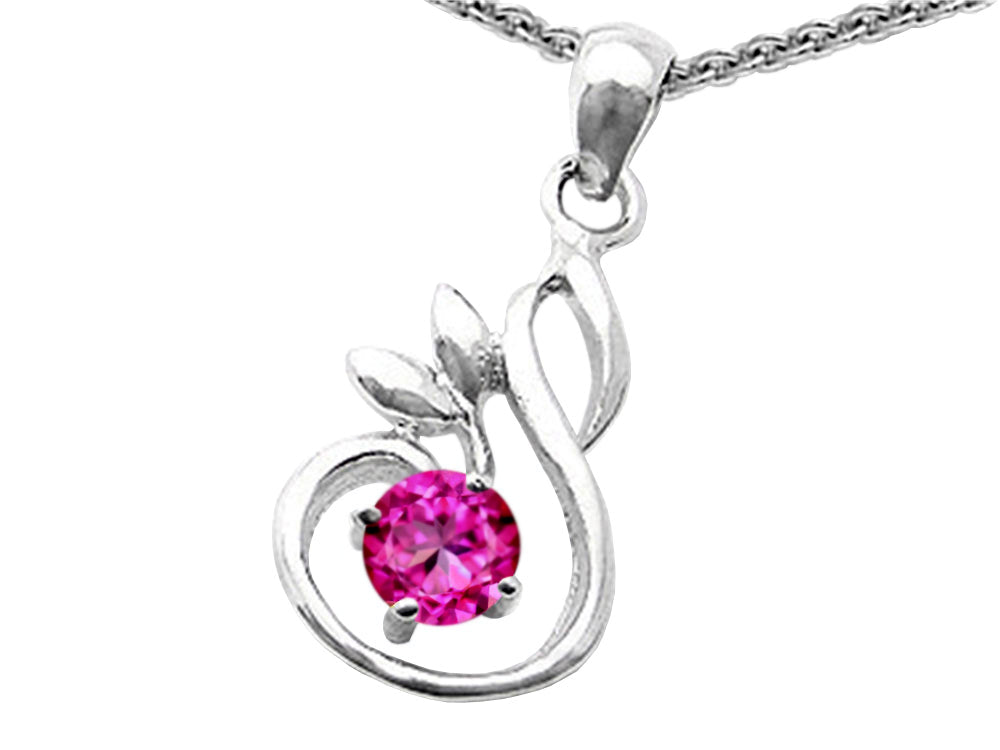 Star K™ Round Created Pink Sapphire Swan Pendant Necklace