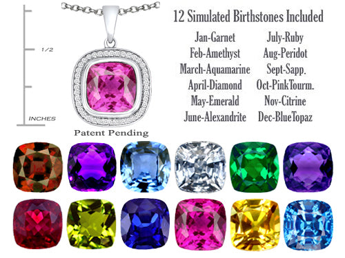Switch-It Gems™ Cushion-Cut 10mm Simulated Pink Tourmaline Pendant Necklace with 12 Interchangeable Simulated Birth Mont