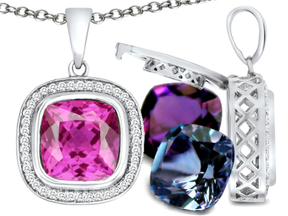 Switch-It Gems™ Cushion-Cut 10mm Simulated Pink Tourmaline Pendant Necklace with 12 Interchangeable Simulated Birth Mont