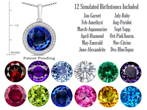 Switch-It Gems™ Interchangeable Simulated Sapphire Pendant Necklace Set with 12 Round 10mm Simulated Birth Months Includ