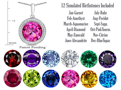 Switch-It Gems™ Interchangeable Simulated Pink Tourmaline Pendant Necklace Set with 12 Round 10mm Simulated Birth Months