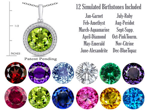 Switch-It Gems™ Interchangeable Simulated Peridot Pendant Necklace Set with 12 Round 10mm Simulated Birth Months Include