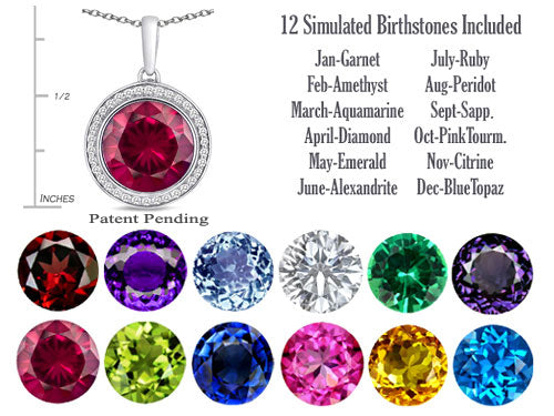 Switch-It Gems™ Interchangeable Simulated Ruby Pendant Necklace Set with 12 Round 10mm Simulated Birth Months Included