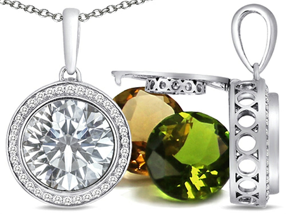 Switch-It Gems™ Interchangeable Simulated White Topaz Pendant Necklace Set with 12 Round 10mm Simulated Birth Months Inc