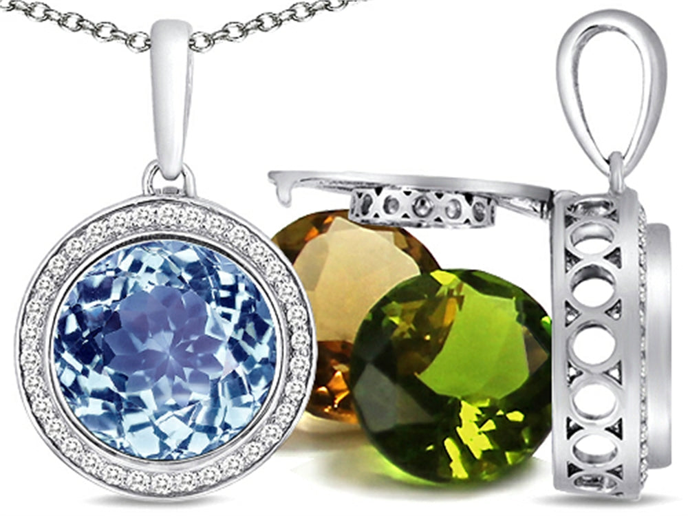 Switch-It Gems™ Interchangeable Simulated Aquamarine Pendant Necklace Set with 12 Round 10mm Simulated Birth Months Incl
