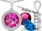Switch-It Gems™ Interchangeable Simulated Pink Tourmaline Halo Pendant Necklace Set Round 12mm Simulated Birth Months