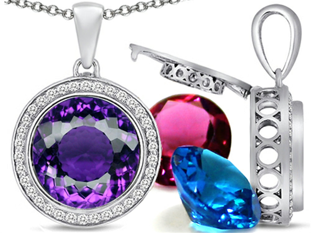 Switch-It Gems™ Interchangeable Simulated Amethyst Halo Pendant Necklace 12 Round 12mm Simulated Birth Months Includ