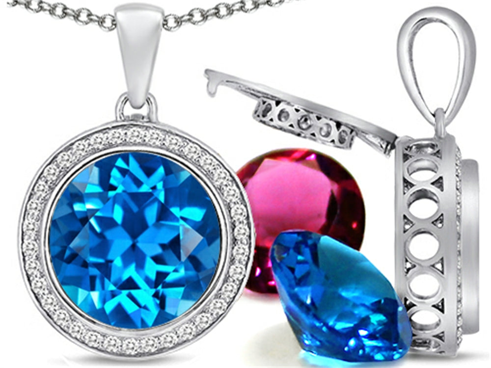 Switch-It Gems™ Interchangeable Simulated Blue Topaz Halo Pendant Necklace Set Round 12mm Simulated Birth Months Incl