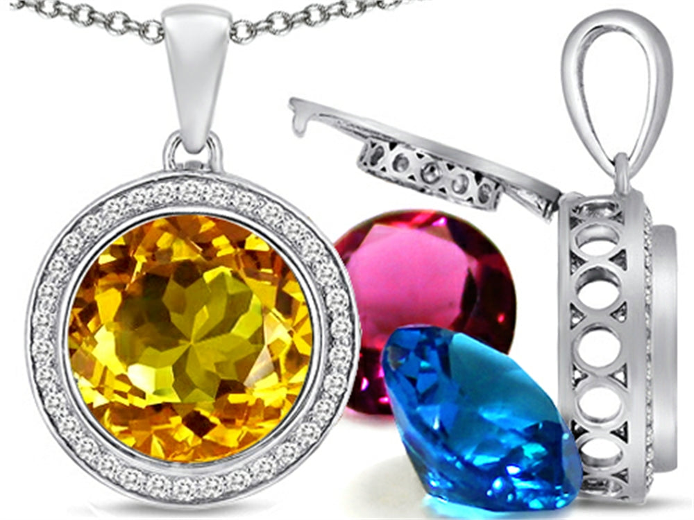 Switch-It Gems™ Interchangeable Simulated Citrine Halo Pendant Necklace Set Round 12mm Simulated Birth Months Include