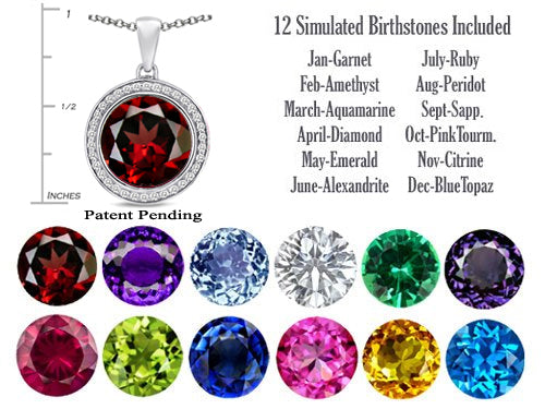 Switch-It Gems™ Interchangeable Simulated Garnet Halo Pendant Necklace Set Round 12mm Simulated Birth Months Included