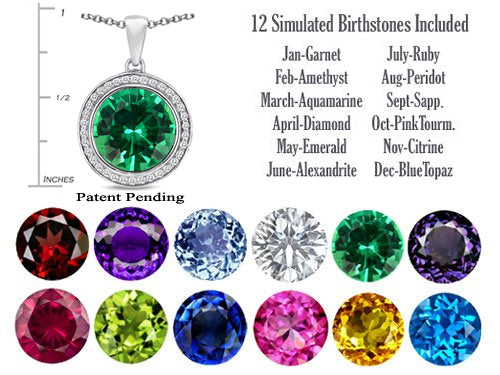 Switch-It Gems™ Interchangeable Simulated Emerald Halo Pendant Necklace Set Round 12mm Simulated Birth Months Include