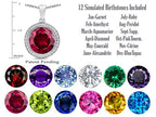 Switch-It Gems™ Interchangeable Simulated Ruby Halo Pendant Necklace Set Round 12mm Simulated Birth Months Included