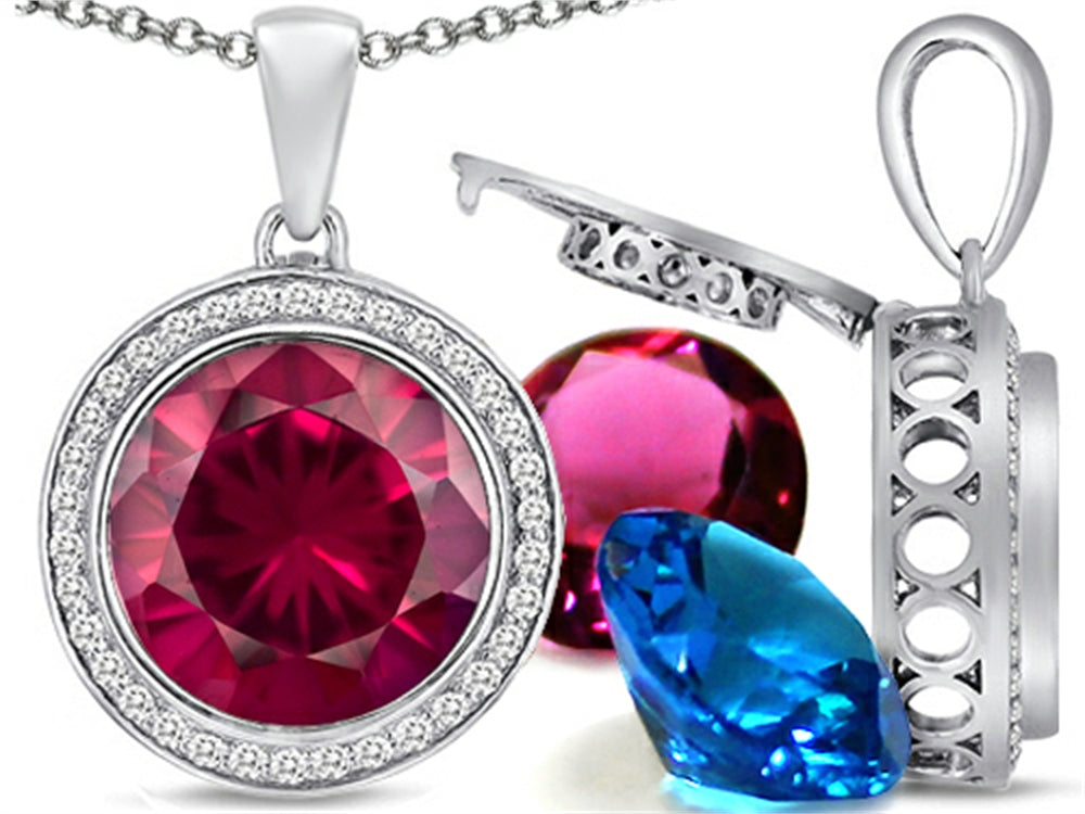 Switch-It Gems™ Interchangeable Simulated Ruby Halo Pendant Necklace Set Round 12mm Simulated Birth Months Included