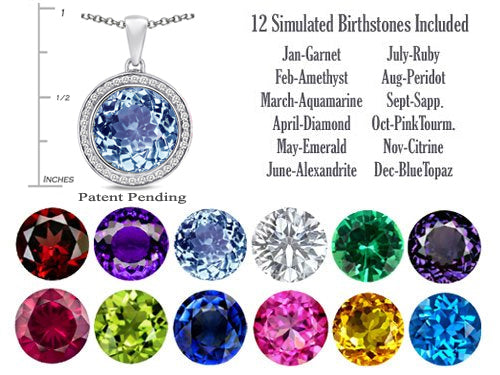 Switch-It Gems™ Interchangeable Simulated Aquamarine Halo Pendant Necklace Set Round 12mm Simulated Birth Months Incl