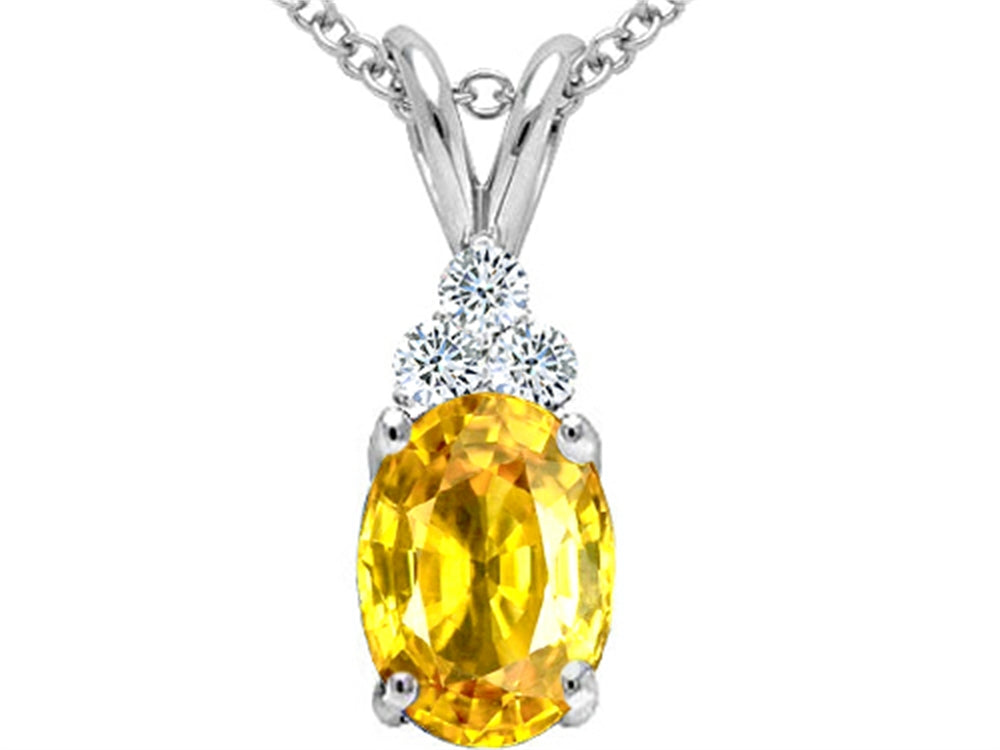 Tommaso Design™ Oval Genuine Yellow Orange Sapphire Pendant Necklace