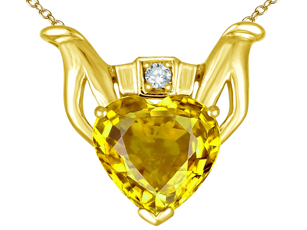 Star K™ Claddagh Love Pendant Necklace With 8mm Heart Genuine Citrine