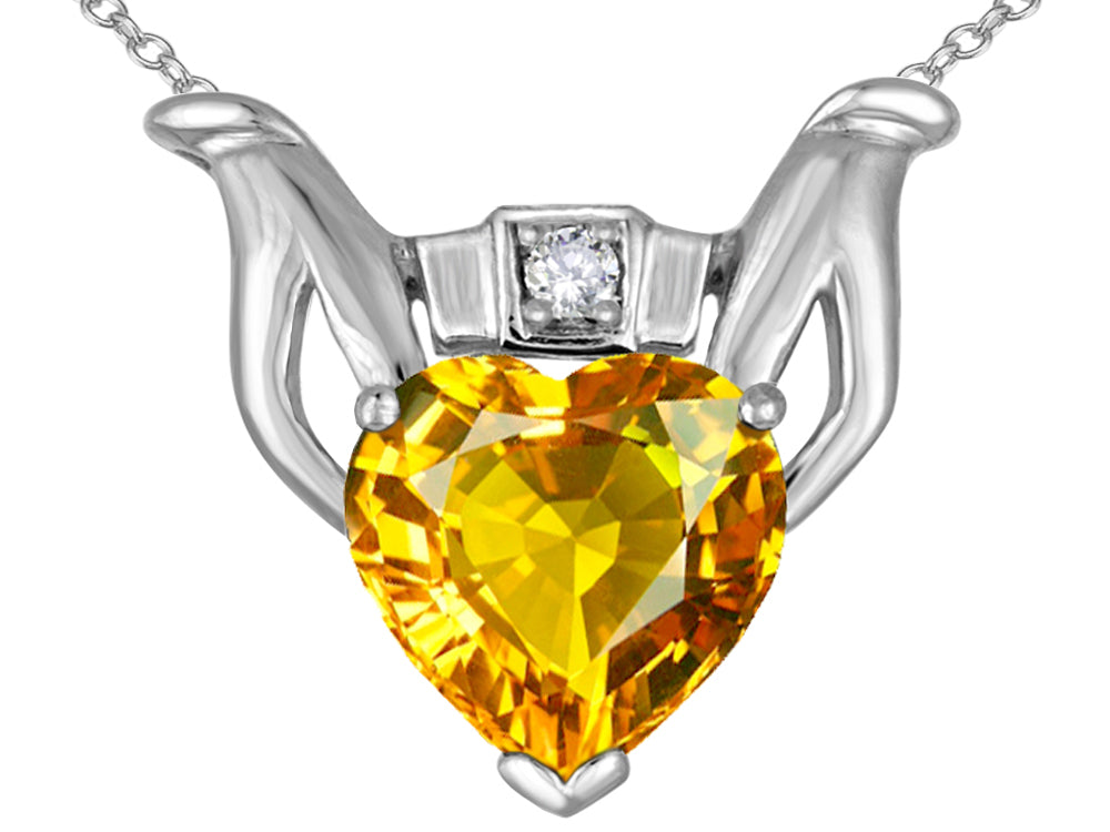 Star K™ Claddagh Love Pendant Necklace With 8mm Heart Genuine Citrine