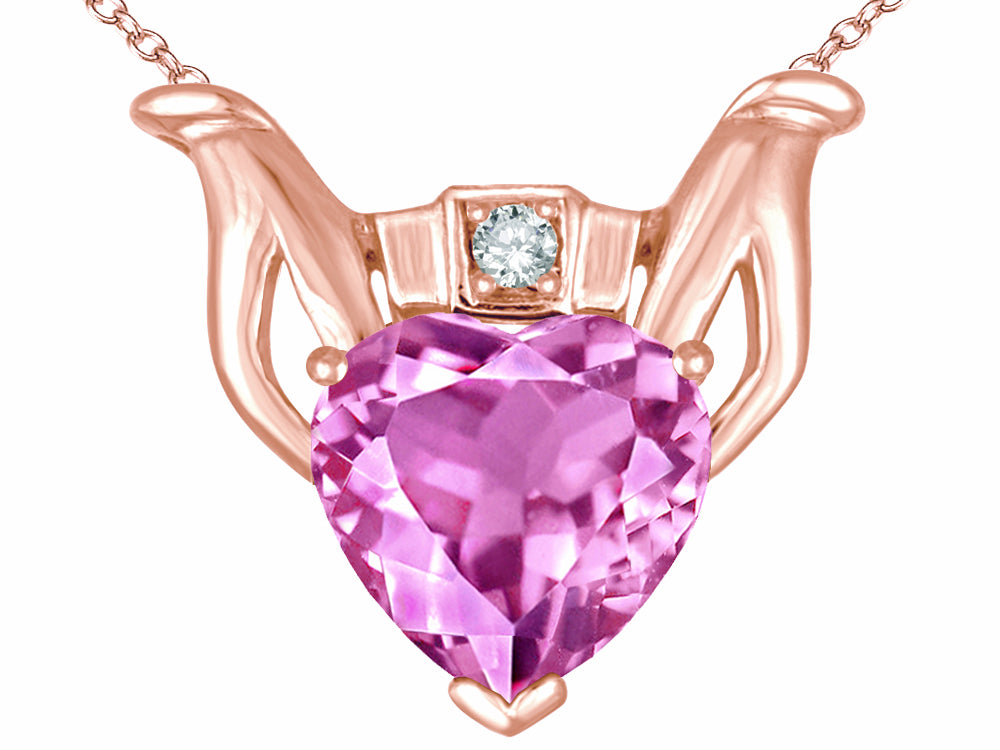 Star K™ Claddagh Love Pendant Necklace With 8mm Heart Created Pink Sapphire