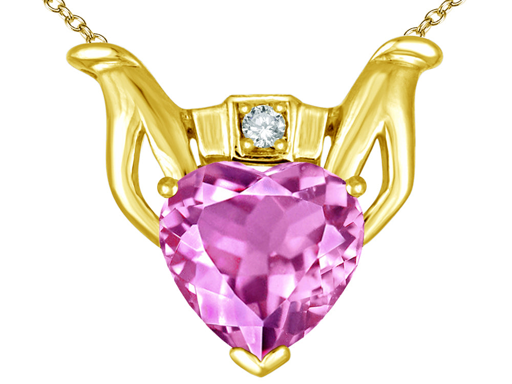 Star K™ Claddagh Love Pendant Necklace With 8mm Heart Created Pink Sapphire