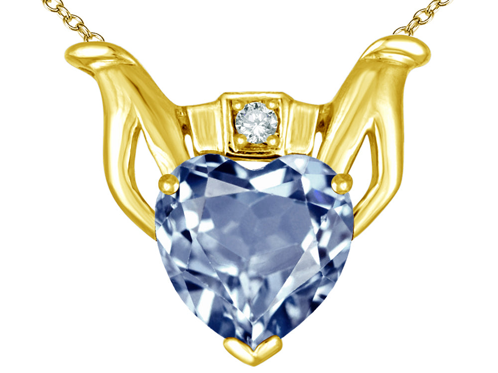 Star K™ Claddagh Love Pendant Necklace With 8mm Heart Simulated Aquamarine