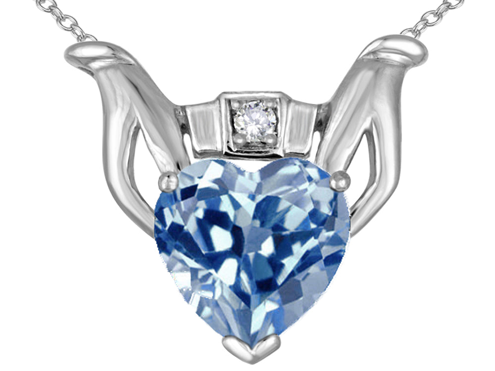 Star K™ Claddagh Love Pendant Necklace With 8mm Heart Simulated Aquamarine