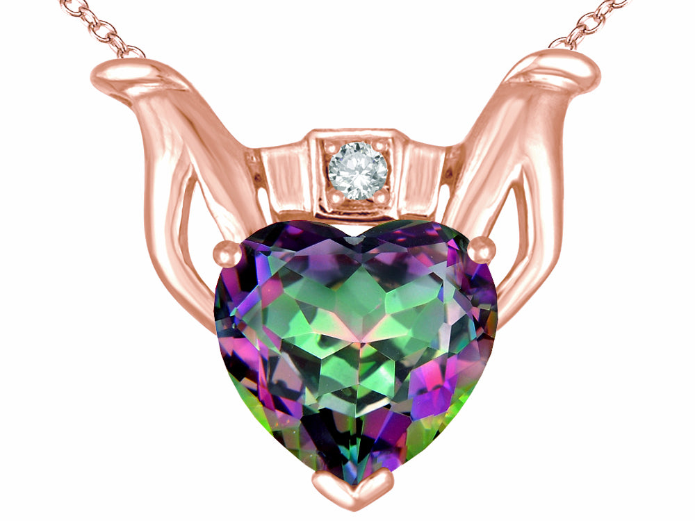 Star K™ Claddagh Love Pendant Necklace With 8mm Heart Rainbow Mystic Topaz