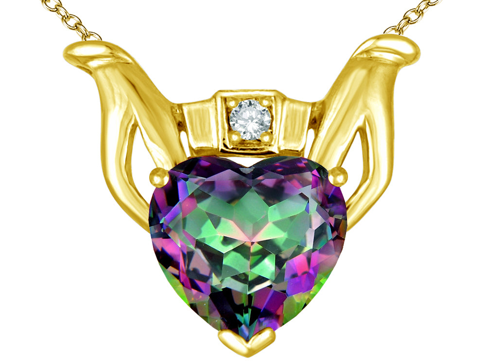 Star K™ Claddagh Love Pendant Necklace With 8mm Heart Rainbow Mystic Topaz