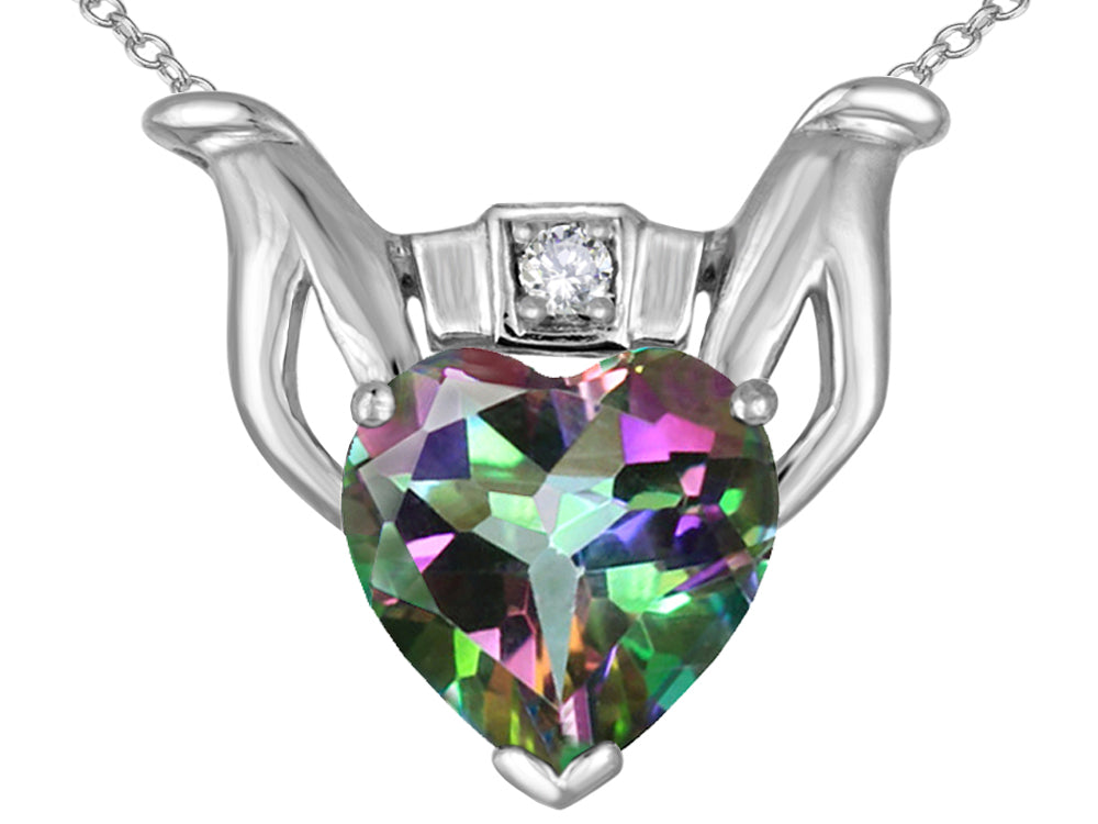 Star K™ Claddagh Love Pendant Necklace With 8mm Heart Rainbow Mystic Topaz