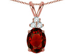 Star K™ Oval 8x6mm Genuine Garnet  Rabbit Ear Pendant Necklace
