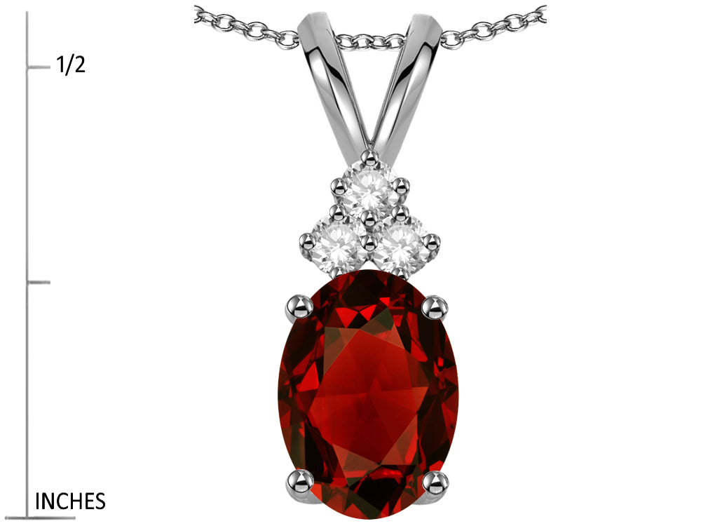 Star K™ Oval 8x6mm Genuine Garnet  Rabbit Ear Pendant Necklace