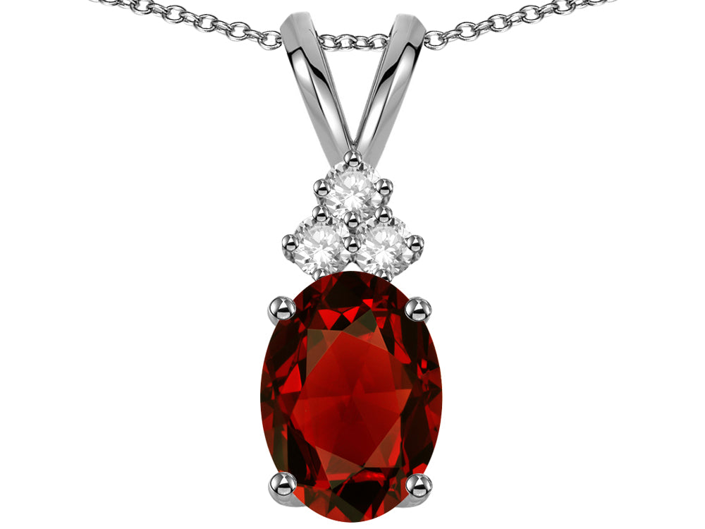 Star K™ Oval 8x6mm Genuine Garnet  Rabbit Ear Pendant Necklace