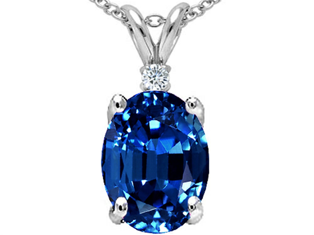 Tommaso Design™ Large Oval Created Blue Sapphire Pendant Necklace