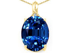 Tommaso Design™ Oval 12x10mm Created Blue Sapphire Pendant Necklace