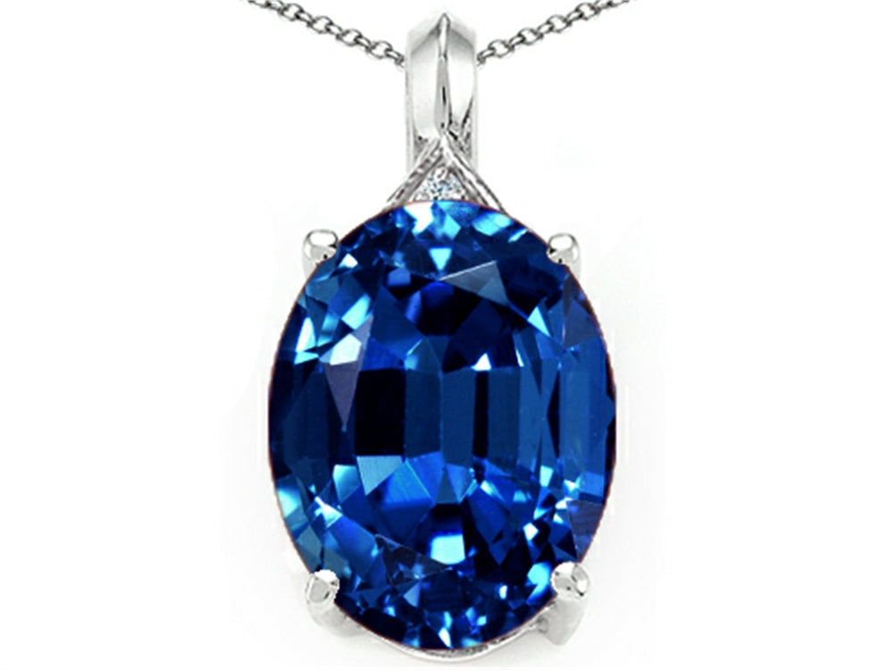Tommaso Design™ Oval 12x10mm Created Blue Sapphire Pendant Necklace