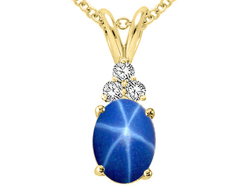 Tommaso Design™ Oval 8x6mm Created Star Sapphire and Genuine Diamond Pendant Necklace