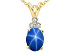 Tommaso Design™ Oval 8x6mm Created Star Sapphire and Genuine Diamond Pendant Necklace