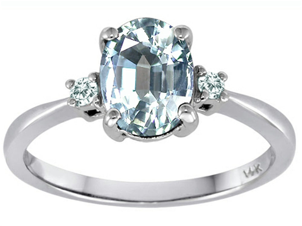 Star K 8x6mm Oval Genuine Aquamarine and Diamond Engagement Ring