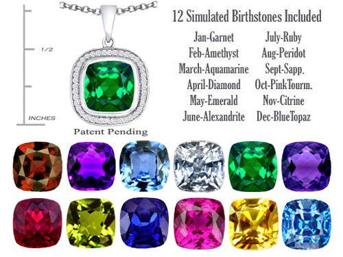 Switch-It Gems™ Interchangeable Simulated Emerald Halo Pendant Necklace 12 Cushion-Cut 10mm Simulated Birth Months