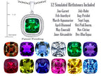 Switch-It Gems™ Interchangeable Simulated Emerald Halo Pendant Necklace 12 Cushion-Cut 10mm Simulated Birth Months