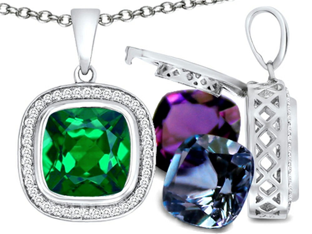 Switch-It Gems™ Interchangeable Simulated Emerald Halo Pendant Necklace 12 Cushion-Cut 10mm Simulated Birth Months