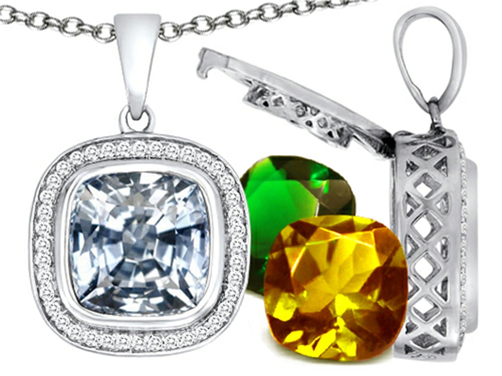 Switch-It Gems™ Interchangeable Simulated White Topaz Pendant Necklace Set with 12 Cushion-Cut 10mm Simulated Birth Mont